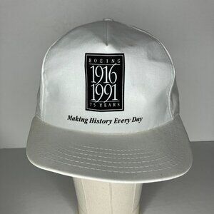 Vintage Boeing 75 Years Making History Aviation White Snapback Hat Cap